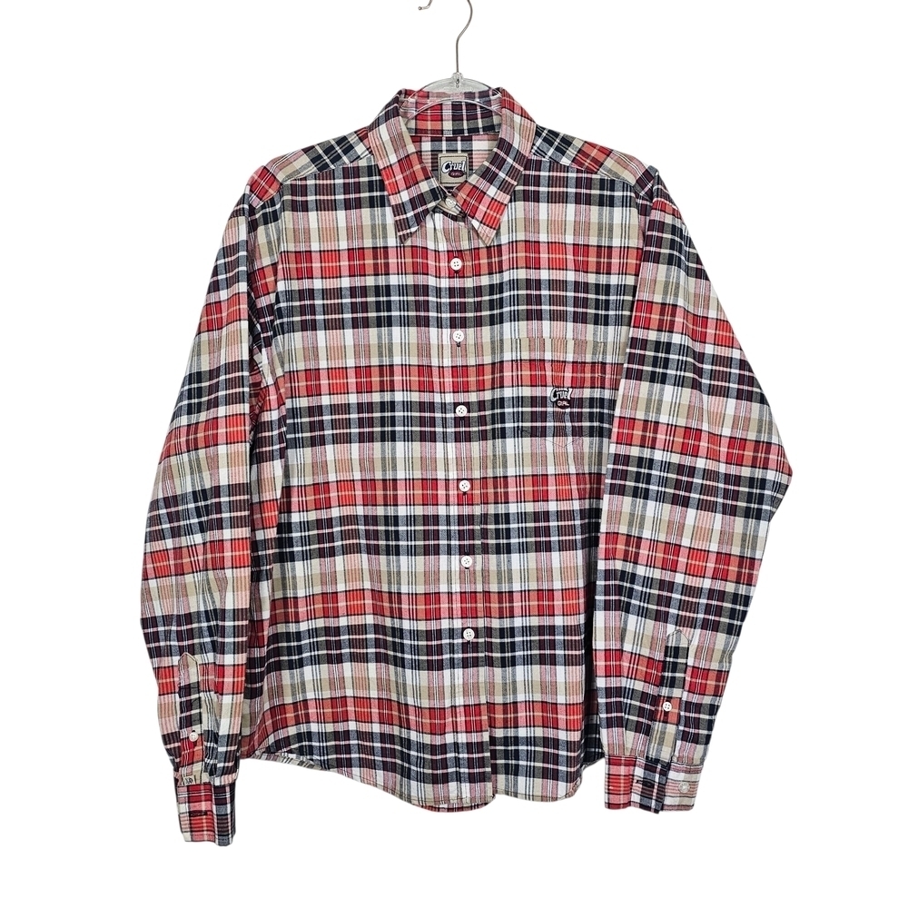 Cruel Girl Red and Blue Casual Button Down Shirt